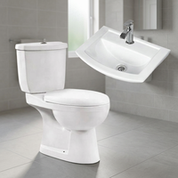 Ensemble de toilette et d'évier à double chasse d'eau avec piège en P en céramique monté au sol