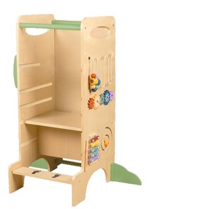 Stars Solid Wood Kids Learning Tower Foldable Step Stool With Safety Rail And Blackboard For Children <b>Kitchen</b> Use - Product Image 2