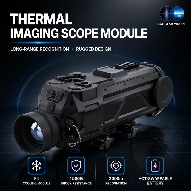 F4 Cooled Thermal Sight Scope 250mm Lens 2300m Recognition 1500G Shockproof Hot Swap Battery Low Power Optics