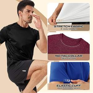 T-shirt décontracté à séchage rapide hautement élastique et respirant absorbant l'humidité avec col rond Fitness manches courtes - Product Image 4