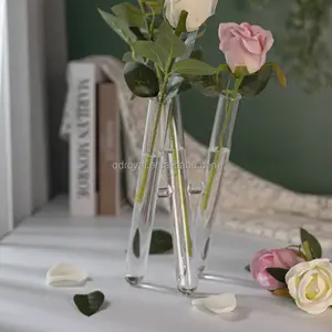 Vente chaude 3 Tubes à essai de connexion en verre transparent Vases hydroponiques Centres de table et décorations végétales pour mariage