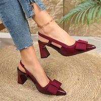 Escarpins à bout pointu et nœud pour femme, talon carré épais, bride cheville, chaussures de cérémonie, vente en gros, petites quantités minimales de commande, commandes personnalisées