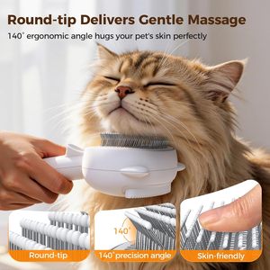 Cepillo para el cuidado de gatos con vapor y función de autolimpieza, diseño ovalado tipo pala, blanco, recargable por USB, para controlar la caída del pelo. - Product Image 5