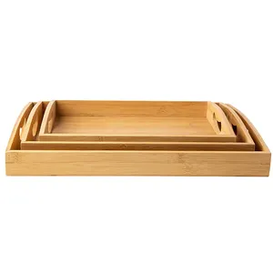 Wholesale Set of 3 Multipurpose Decorative Tray Coffee Table Tray Bamboo Serving Tray with Handles