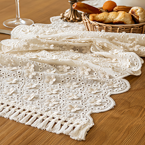 Nappes <span class=keywords><strong>de</strong></span> <span class=keywords><strong>table</strong></span> en coton tissé <span class=keywords><strong>de</strong></span> 13 x 106 pouces, <span class=keywords><strong>dentelle</strong></span> crochetée bohème, chemins <span class=keywords><strong>de</strong></span> <span class=keywords><strong>table</strong></span> avec pompons pour <span class=keywords><strong>table</strong></span> à manger à domicile - Product Image 2