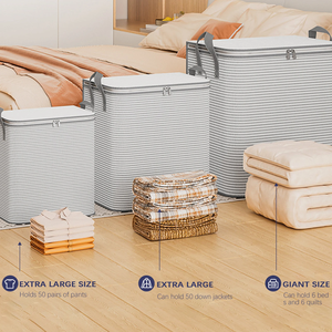 Caja de almacenamiento de ropa, bolsa de almacenamiento de edredón con patrón de <span class=keywords><strong>rayas</strong></span> con asa, cierre con cremallera, organizador sin polvo para edredones de sábanas - Product Image 2