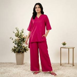 Salwar Kameez en coton rose pour femmes, coupe ample, longueur cheville, avec art dessiné à la main, style Inde Pakistan, vêtements décontractés - Product Image 1