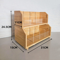 Boîte de rangement pour sachets de thé en bambou carrée à 3 niveaux, pliable, écologique, style américain, organisateur en bois pour sachets de café, de sucre, cuisine
