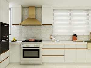 Armoires de cuisine modernes en contreplaqué, armoires blanches à finition brillante avec plan de travail en marbre - Product Image 5