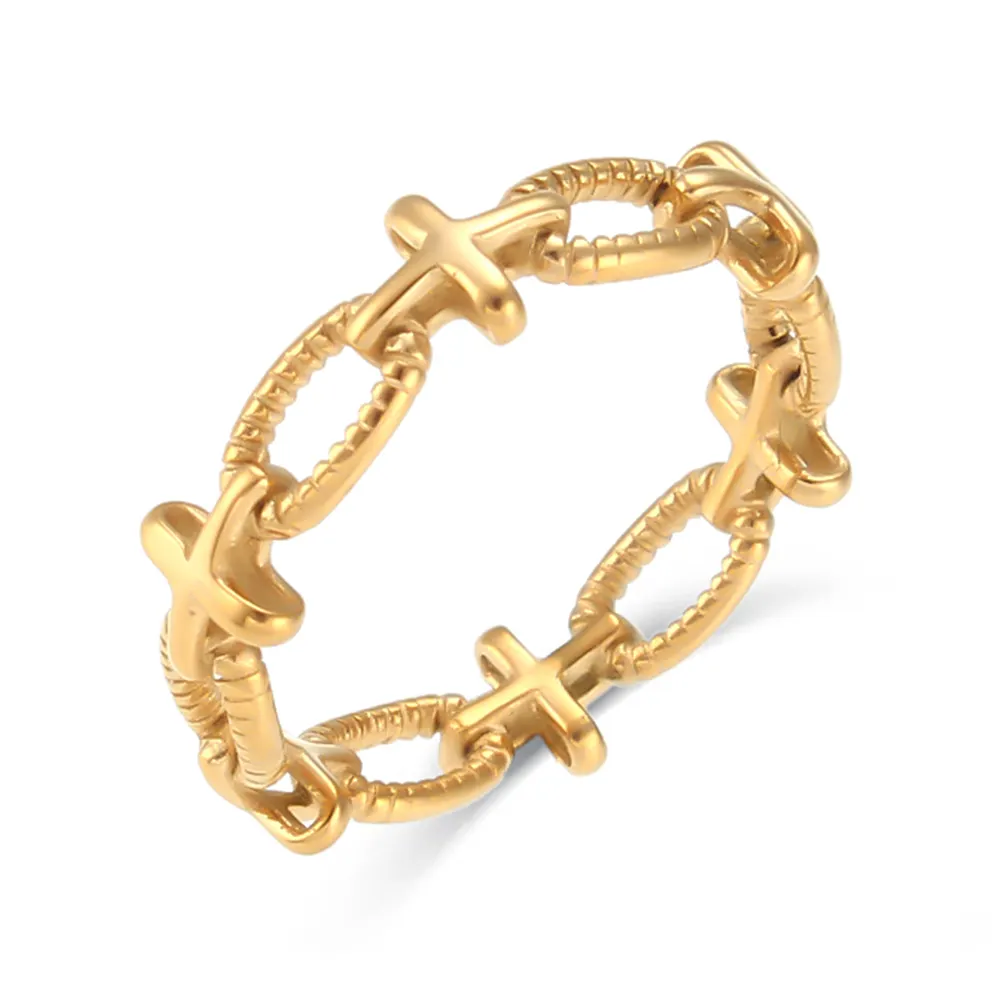 แหวนบางชุบทอง18K สำหรับผู้หญิง,หล่อแบบกลวงดีไซน์ใหม่ทำจากสเตนเลสสตีล