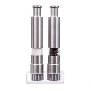 Mini Molinillo de Especias de Acero Inoxidable con Botón de Presión con una Sola Mano, Juego de Molinillos de Sal y Pimienta con Soporte para Barbacoa - Product Image 1