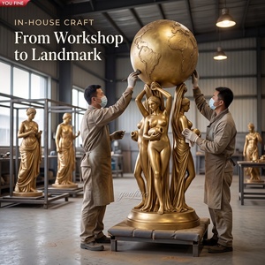 YOUFINE Escultura de Bronce de Tamaño Real 'El <span class=keywords><strong>Mundo</strong></span> Es Tuyo' con Globo Terráqueo, Estatua para Vestíbulo de Grand Hotel y Plaza Pública - Product Image 5