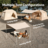 Tente de camping gonflable automatique portable 5,72 m² style maison de luxe, tente pneumatique 3000 mm en tissu Oxford imperméable pour glamping familial