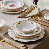 Service de table 24 pièces en porcelaine fine écologique avec motifs floraux dorés pour 6 personnes