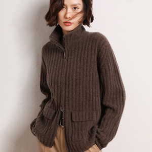 Suéteres de <span class=keywords><strong>lana</strong></span> de Cachemira para <span class=keywords><strong>mujer</strong></span>, cárdigans gruesos con cremallera, nuevo estilo 2023, Otoño Invierno, fábrica informal al por mayor - Product Image 6