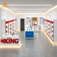 Mueble de Exhibición Minimalista para Tienda de Teléfonos, Gabinete de Pared con LED, Mostradores de Madera Comerciales con Estante para Fundas de Teléfono