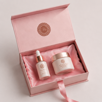 Boîte cadeau magnétique rose de qualité supérieure pour flacon de soin de la peau, emballage personnalisé pour produits de soin, boîte vide avec logo estampé rose pour ensemble de sérum et crème