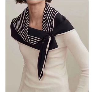 Nordic Style Double Crepe Square Simple Black and White Striped Silk Scarf for Women - Product Image 3