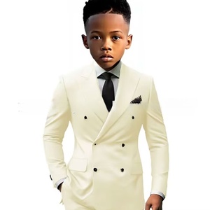 Ensemble de costume décontracté 2 pièces pour garçons : <span class=keywords><strong>Blazer</strong></span> croisé avec chemise blanche et cravate noire pour fête d'anniversaire de garçon d'honneur - Product Image 6