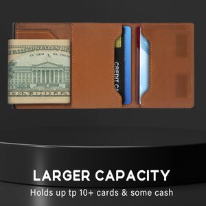 Portefeuille homme en cuir véritable lisse fait main avec emplacement pour AirTag, porte-cartes fin à trois volets en métal pour homme - Product Image 3