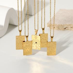 Klasik zodyak işareti kolye paslanmaz çelik takı kız arkadaşı hediye <span class=keywords><strong>Tarot</strong></span> kartı takı dikdörtgen kolye kolye - Product Image 3