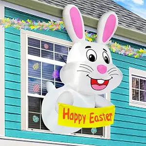 Easter Inflatable Decoration Outdoor Bunny Blow Up Lean Out from Window with Built-in LED Lights Yard Lawn Garden Indoor Decor E