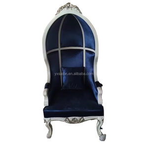 Sedia Trono Queen in <span class=keywords><strong>Legno</strong></span> Massello Stile Europeo di Lusso, Tradizionale Antico Blu e <span class=keywords><strong>Bianco</strong></span> HB010 - Offerta Speciale - Product Image 1