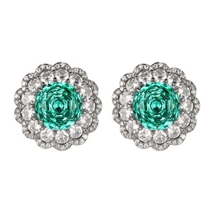 Exquisitos Pendientes de Flor de Latón Ecológico con Zirconia Verde de 10*10mm, Estilo Vintage, Unisex, Regalo Encantador - Product Image 1