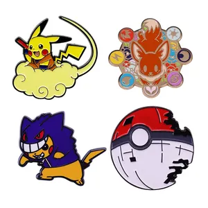 100 Design High Quality Pika Pokeball Monster Cloisonne paint Alloy Brooches Pins with Card in OPP bag packaging