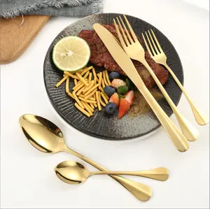 Sendok garpu Matte berlapis emas, sendok garpu perak 3 buah peralatan dapur restoran Pesta berat baja tahan karat