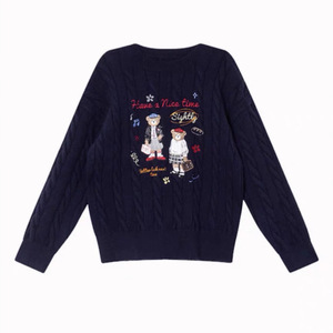 เสื้อสเวตเตอร์ถักลายปักสำหรับผู้หญิง ทรงหลวม คอกลม แขนยาว - Product Image 1
