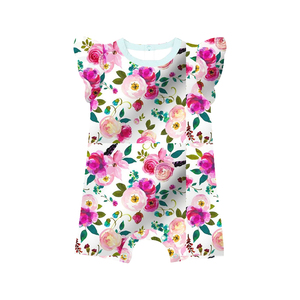 Ropa Infantil para el 4 de Julio, Ropa de Bebé de Alta Calidad, Mono con Mangas con Volantes y Estampado Floral, Venta al por Mayor - Product Image 5