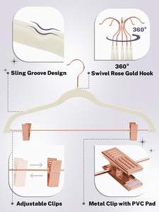 Cintres en velours antidérapants pour jupes et pantalons avec pinces or rose, cintres fins avec pinces pour jeans - Product Image 3
