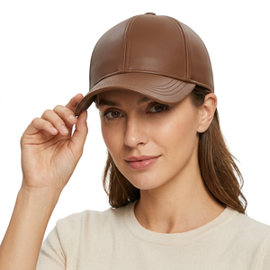 Casquette de baseball en cuir marron WARPRO INDUSTRY, sangle réglable, visière incurvée, style décontracté, respirante, imperméable, unisexe, boucle métallique - Product Image 2