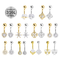 Herz Blumen form Bauch Ring Frauen Sexy Piercing Schmuck Chirurgischer Stahl Zirkon Bauch Ring