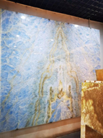 Mur en pierre naturelle Blue Onxy Feuilles de marbre naturel Marbre Grande dalle Carreaux de marbre Planchers