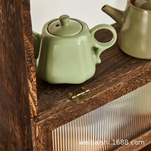 Solid Wood Chinese Style <b>Wall</b> <b>Mounted</b> Display <b>Shelf</b> Multi Compartment Teapot Tea Set Storage Rack For Tea Room - Product Image 4