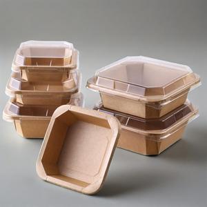 Disposable Rectangular Salad Container with <b>Plastic</b> Lids Octagonal Packaging Bowls Food Grade for Restaurant Take Away - Product Image 4