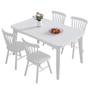 <b>White</b> Solid Wood <b>Dining</b> <b>Table</b> And Chair Set 6 Piece Rectangular Nordic Style Space Saving <b>Dining</b> Room Set - Product Image 4
