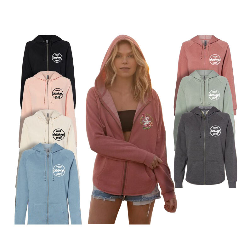 Custom Puff Printing Embroidered Logo Zipper-up Full Knitted Women Velur Hoodie Cotton Hooded Zip Ups Sweatshirt Women Hoodies 