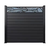 Panneau de clôture extérieur en WPC Selin, imperméable et ignifuge, avec traitement de surface imitation bois, poteau en aluminium pour jardin, cour, intimité et décoration