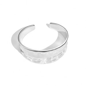 Dylam Stylish Simplicity Design 925 Sterling Silver Rhodium Plated Geometric Concave-Convex Pleated Wide Jewelry <b>Bangles</b> - Product Image 1