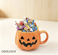 Mug à bonbons en céramique créatif en forme de citrouille pour Halloween, grande capacité, tasse portable de dessin animé, compatible micro-ondes pour les fêtes.