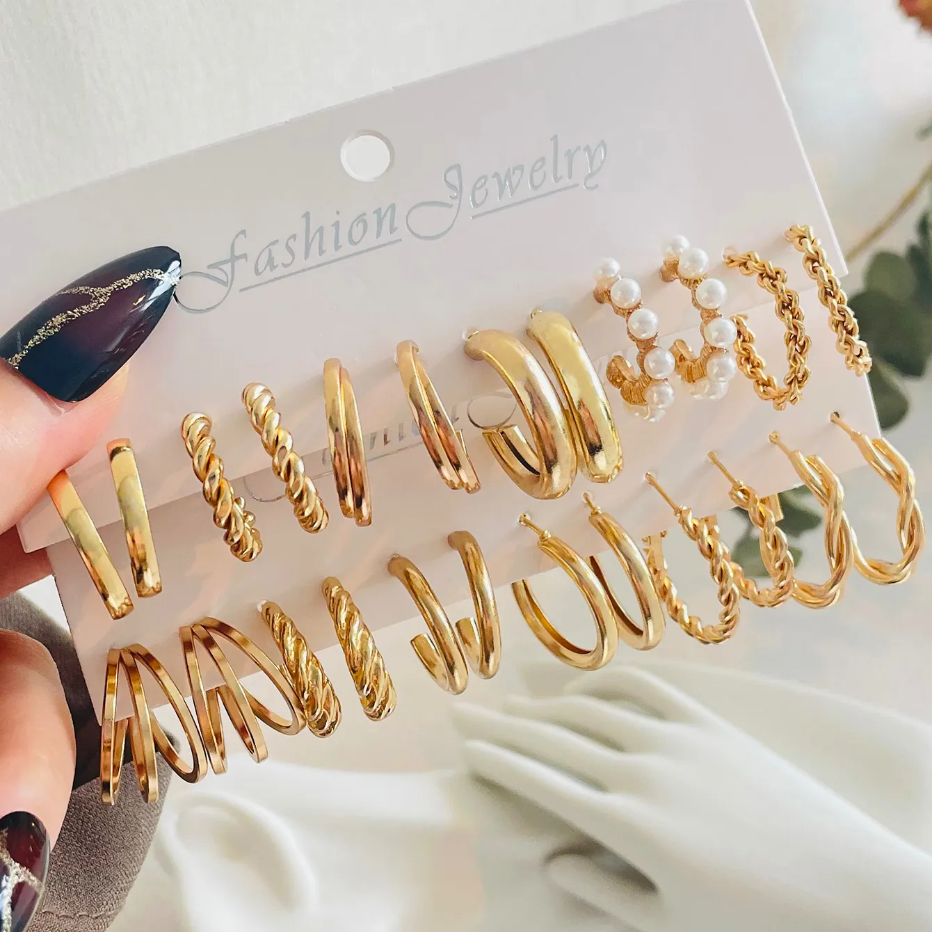 SinDlan 11 pares Set Pendientes Círculo dorado Pendientes de perlas Conjunto de joyas para mujer Diseño de moda