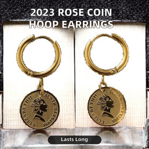 ANENJERY Nouvelle Tendance 2023 Vente en Gros Bijoux d'Anniversaire pour Femme Boucles d'Oreilles Créoles Carrées en Acier Inoxydable 316L avec Motif Fleur Rose et Pièce de Monnaie Plaqué Or 18K - Product Image 3