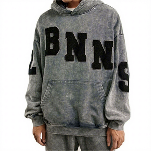 Sudadera con Capucha Estilo Urbano Vintage, de Algodón Grueso y Transpirable, con Estampado 3D, Lavado Ácido, Logotipo Personalizado, Bordado Chenille Desgastado para Hombre - Product Image 6