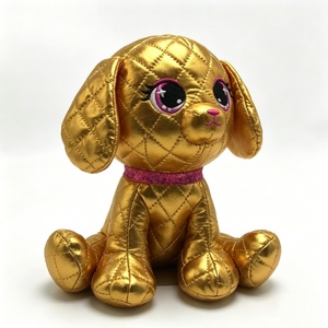 Customized puppy <b>stuffed</b> <b>animal</b>, metallic quilted dog plush,Gold dog plush toy,shiny puppy plush with pink collar - Product Image 1