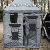 Chaise de camping pliable portable, lot de 2, avec auvent, porte-gobelet, poche latérale, pour extérieur, plage, pique-nique, randonnée