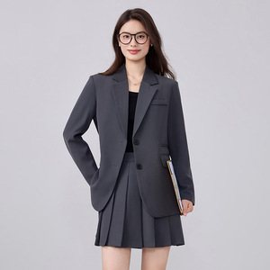 Women's Grey Suit <b>Set</b> Polyester Fabric Anti-Wrinkle <b>Office</b> Lady Spring Full Sleeve Professional Wear - Product Image 4
