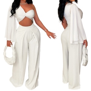 Women's New One Shoulder Sleeve Pleated Casual Solid Color 2 Piece <b>Set</b> Fashion - Product Image 2